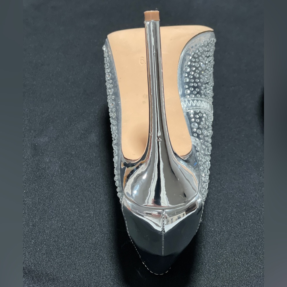 STEVE MADDEN Rhinestone Clear Plastic / Silver Stilettos High Heels 6.5 - Picture 13 of 16